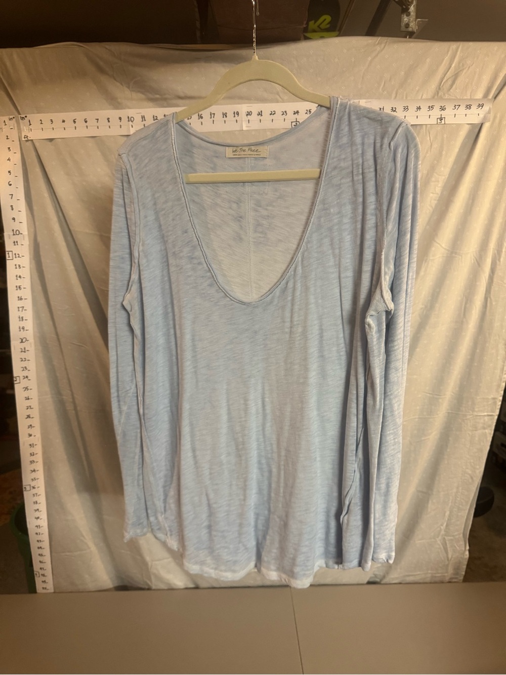 We The Free Pale Blue Deep V-Neck Long Sleeve Top